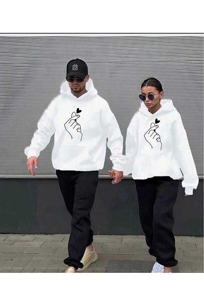 PERISENSE Unisex Γυναικείες ανδρικές φόρμες 2 τεμαχίων με κουκούλα Lover Couple με στάμπα με κουκούλα