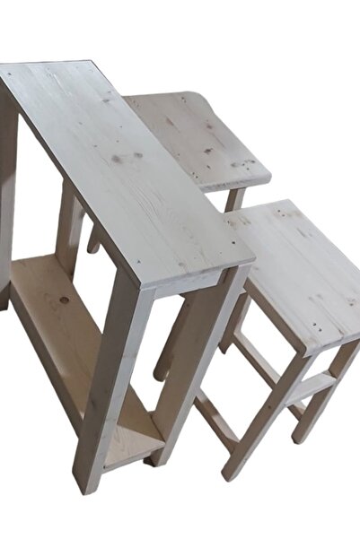 Tasarım ahsapayaklı bar masasi ve tabure 2 adet