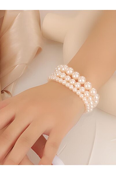 Kirastore مجموعة أساور مرنة من اللؤلؤ الأبيض
