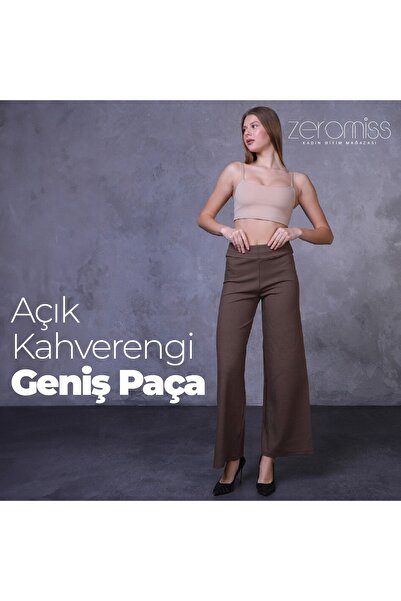 Zeromiss Camel Palazzo Bol Paça Beli Komple Lastikli Rahat Kalıp Pantolon 3 M...