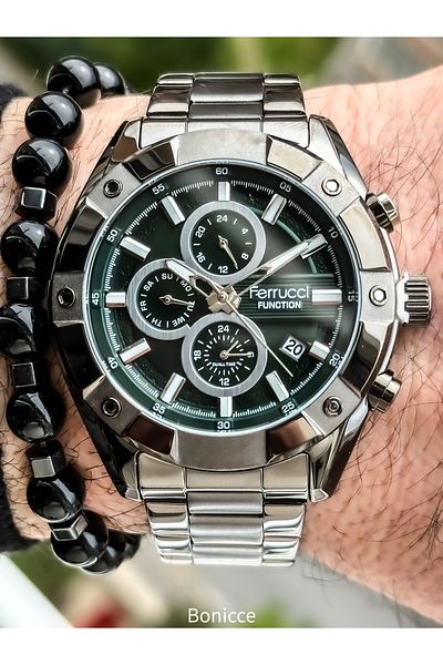 Ferrucci Functions Active Steel Cord Silver Color Men's Wrist Watch+bracelet