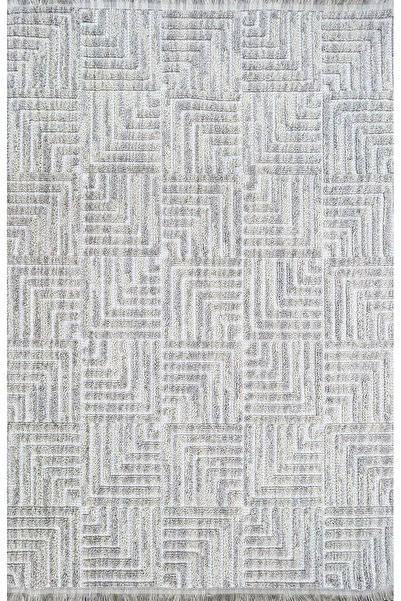 Halıstores Step 66624-80 Vizon Modern İskandinav Geometrik Şekilli Saçaklı Salon