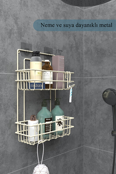 moniev Yapışkanlı 2 Katlı Duş Rafı Banyo Düzenleyici Sepet Kancalı Paslanmaz ...