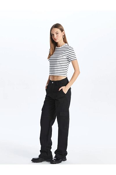 LC Waikiki Pantaloni cargo de damă în gabardine, cu potrivire standard, XSIDE