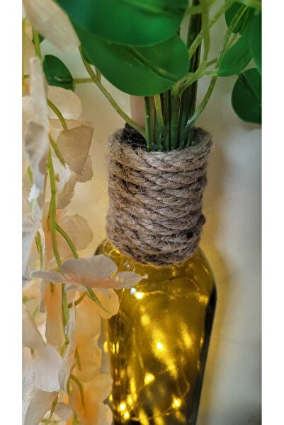 La bella bazar Led Işıklı Mantar Tıpalı Cam Şişe, Yapay Çiçek Askılı Masa Ve Gece Lambası Ev Dekoru