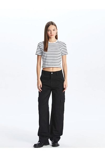 LC Waikiki Pantaloni cargo de damă în gabardine, cu potrivire standard, XSIDE