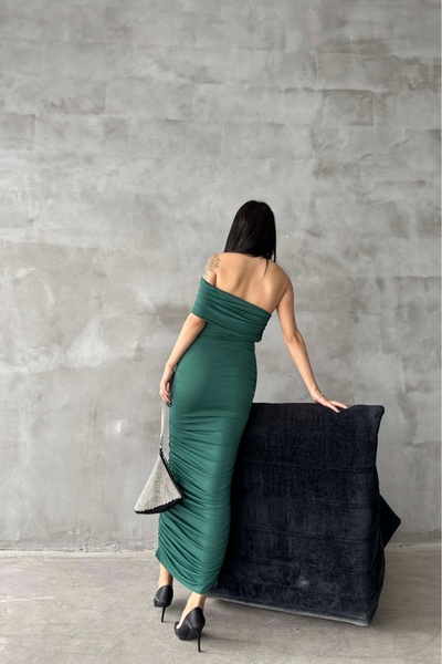 Eka Γυναικείο Μακρύ Φόρεμα Πράσινο Μονό Πλαϊνό Πλισέ 1018-0299