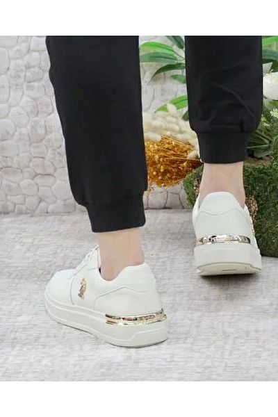 U.S. Polo Assn. US POLO ASSNWOMEN'S BEIGE COLOR SIMPLE SNEAKER ATAKKABI STYLISH GOLD ACCESSORY DETAIL ALKA