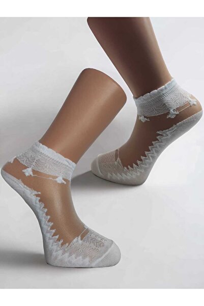 SEVA Parfümlü Beyaz Tül Çorap Dantel Işlemeli - 3 Çift
