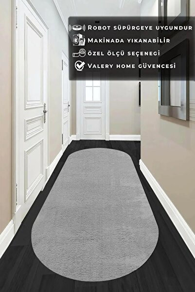 Valery Home Comfort Oval Overloklu Peluş Halı Gri