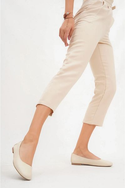 Deripabuc Genuine Leather Beige Women's Leather Ballerinas Dp58-4096