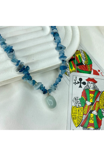 Elifsu Jewelry Akuamarin Taşı Özel Uçlu Kırıktaş Doğal Taş Kolye