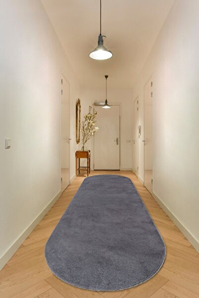 Valery Home Vl Oval Comfort Overloklu Peluş Yolluk Halı Antrasit