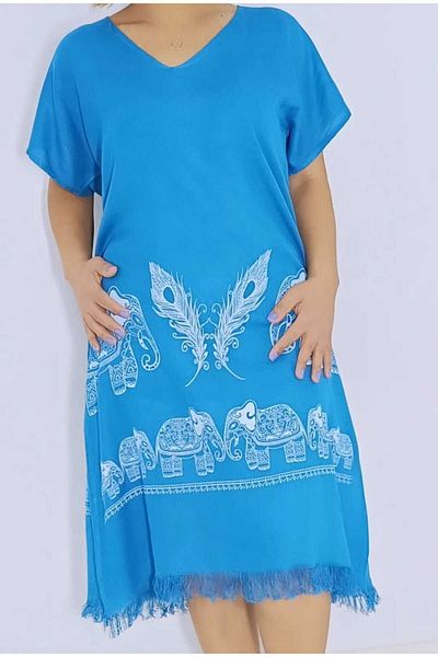 Nevin Acar Φόρεμα Peshtemal με μισό μανίκι Petrol Blue Elephant