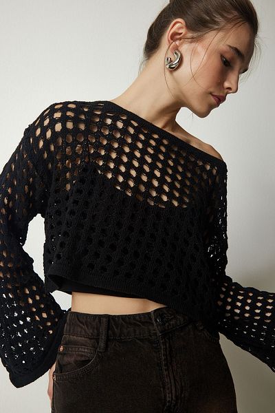 laughs Women's Perforated Openwork Knitwear Bolero Wg1300