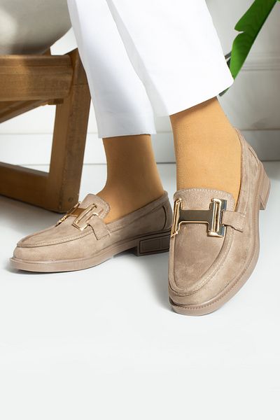 MERVESTORE Nude Nubuck Patent Leather Women's Loafer Shoes