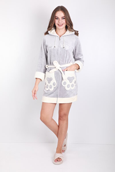 Wild Love Rochie scurtă pentru femei, cu glugă, brodata, cu fermoar, 100% bambus