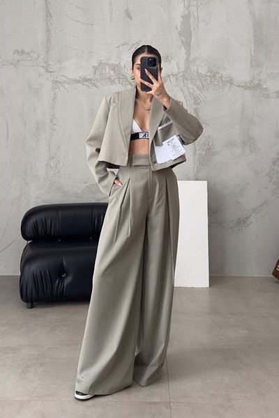 Laluvia Khaki Noticeme Design Krátká bunda Kalhoty Set