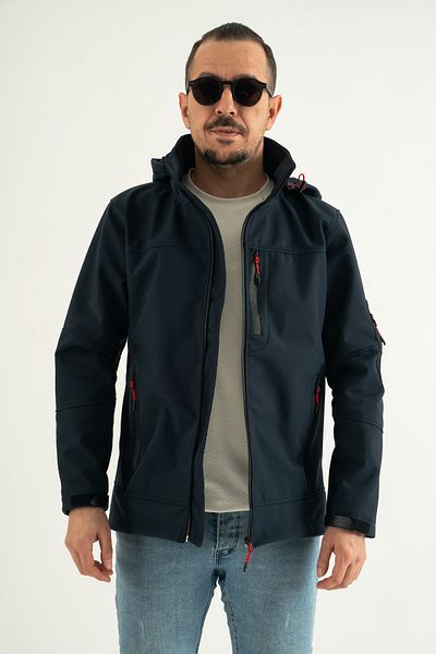 Souris Men's Navy Blue Slim Fit Slim Fit Fleece Water Repellent Windproof Outdoor Softshell Coat