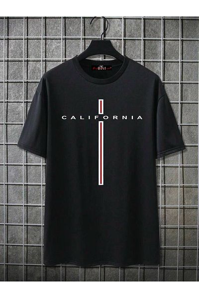 Buğraterzimoda California Printed Crew Neck Black Oversize T-Shirt
