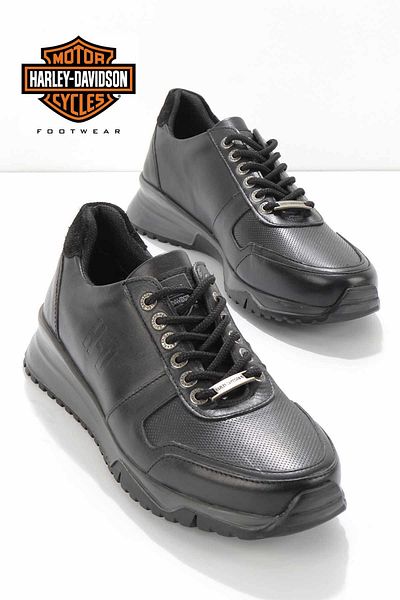 Harley Davidson Pantofi casual pentru bărbați din piele naturală neagră Hd1777002303