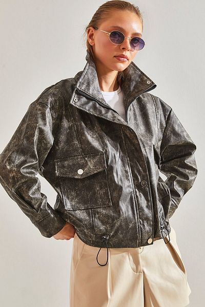 Bianco Lucci Dámský starožitný oversize kožený kabát 235160141008