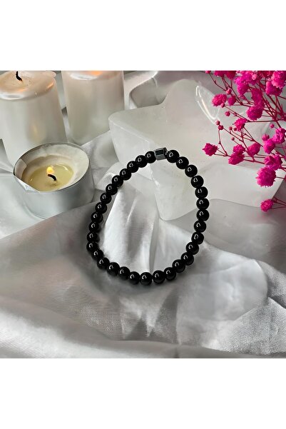 Elifsu Jewelry Siyah Akik Taşı İnce Kesim Bileklik