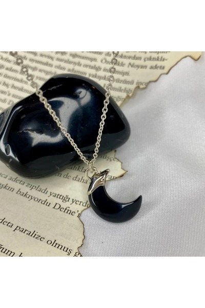 Elifsu Jewelry Siyah Oniks Hilal Kesim Kolye