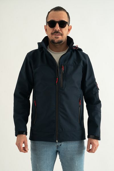 Souris Men's Navy Blue Slim Fit Slim Fit Fleece Water Repellent Windproof Outdoor Softshell Coat