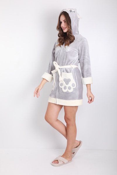 Wild Love Women's Hooded Embroidered Zippered 100% Bamboo Short Dressing Gown