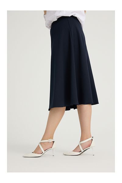 Gül Moda Women's Large Size Midi Flared Skirt Plain Navy G112-5