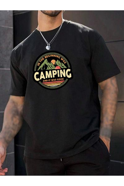 Buğraterzimoda Camping Με Λάδι Crew Neck Μαύρο Oversize T-Shirt