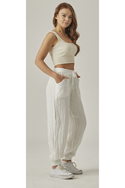 MUTİR MÜSLİN YÜKSEK BEL LASTİKLİ PAÇA  PANTOLON