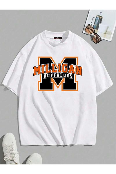 Buğraterzimoda Buffaloes Printed Crew Neck White Oversize T-Shirt