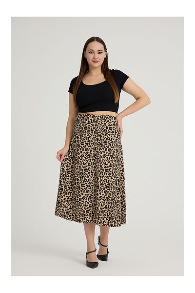 Gül Moda Women's Large Size Midi Flared Skirt Leopard Patterned g112-1