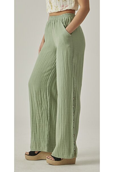 MUTİR MUSLIN Y Visok struk B Široke nogavice PANTALONE SA PROREZOM