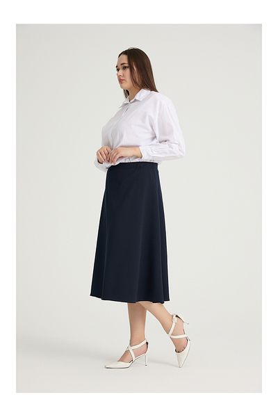 Gül Moda Women's Large Size Midi Flared Skirt Plain Navy G112-5