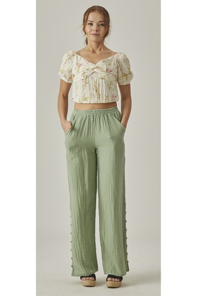 MUTİR MUSLIN HIGH WAIST BOLT LEG SLIT PANT