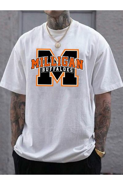 Buğraterzimoda Buffaloes Printed Crew Neck White Oversize T-Shirt