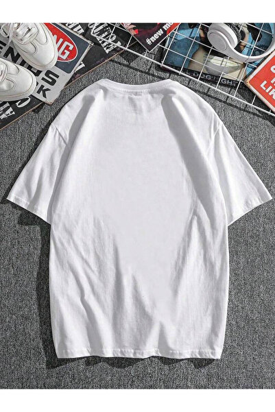 Buğraterzimoda Кемпінг з принтом на велосипедній комірці, біла футболка Oversize