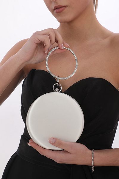womenacs Δαχτυλίδι Βραχιόλι Βραχιόλι από πέτρινο ύφασμα μαργαριτάρι Βραδινό φόρεμα Portfolio Clutch Νυφική ​​τσάντα (διάμετρος 15 cm)