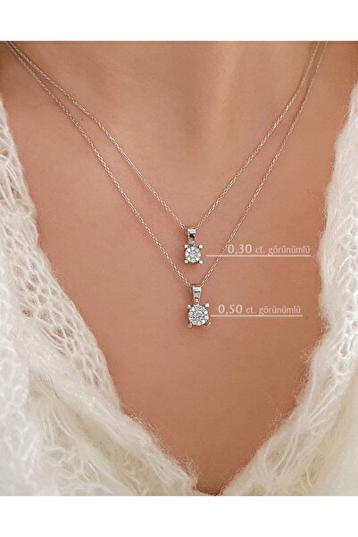 Sirius Pırlanta Kadın Beyaz 0,30 Karat Tektaş Görünümlü Pırlanta Kolye