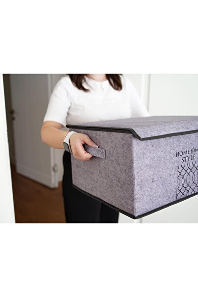 Pazar Kapısı Multi-Purpose Mega Plus Box with Felt Lid Gray 57x41x31 Cm