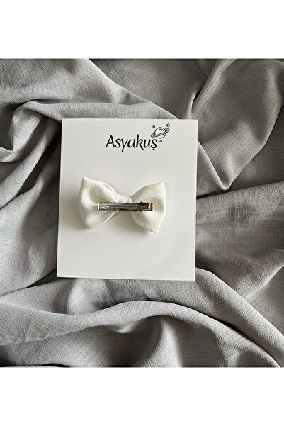 asyakuş Ecru Heart and Letter Embroidered Bow Mother Girl Buckle Set