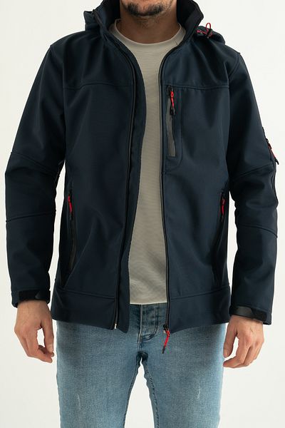REYNARD Men's Navy Blue Slim Fit Water Repellent Windproof Hooded Outdoor Softshell Coat