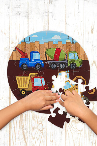 Genel Markalar Mega Boy Ahşap Puzzle 25PARÇA Iş Makinaları Temalı 42CM Çapında