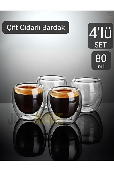 Jet's Home 4’lü Set Espresso Bardağı  80 ml Kahve Bardağı Çift Cidarlı Bardak...