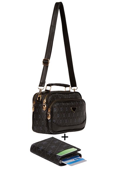 Adelina Bags Γυναικεία τσάντα χειρός και ώμου με λουράκι με σχέδια και μηχανικό πορτοφόλι