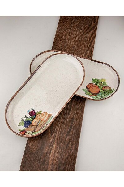 Bursa Porselen Dekor Retro cheese & wine 2 pieces of porcelain boat plates