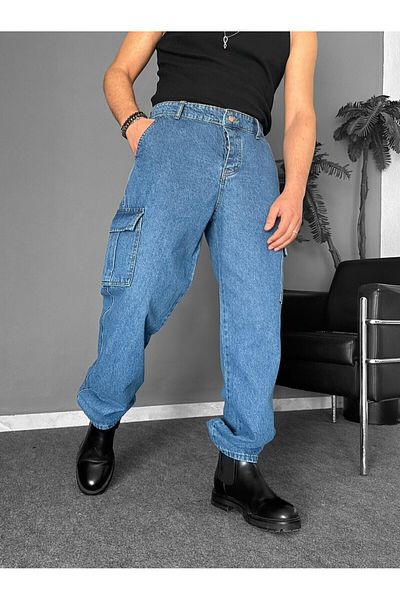 THEMANN Baggy Cargo Pocket Detailed Blue BOL Trousers